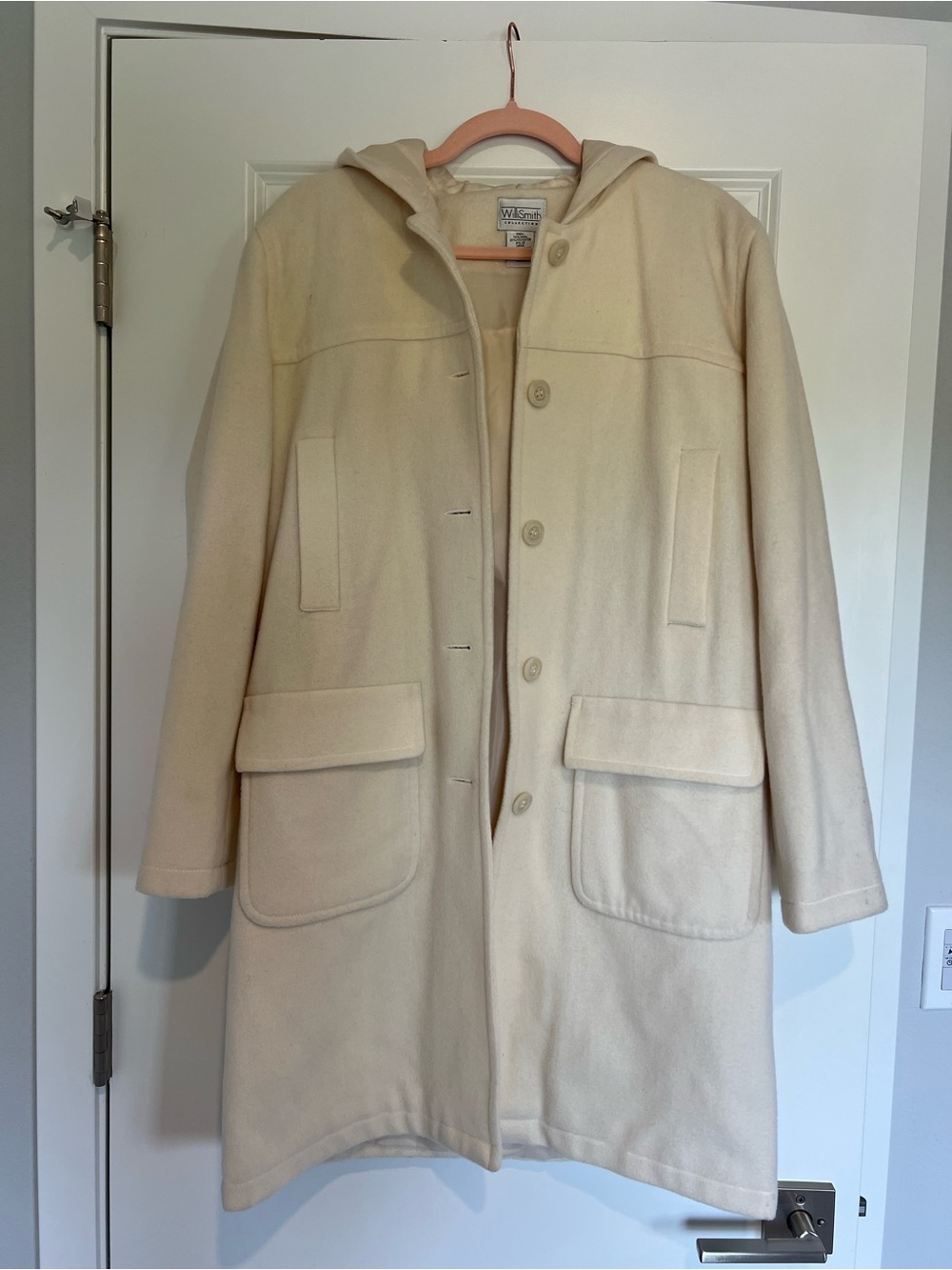 Willi Smith Cream Wool Hooded Long Coat Size M Minimalist Quiet Luxury Winter